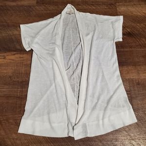 LOFT White Open Front Cardigan Waterfall Hem Cap Sleeve Draped Bride Office XS